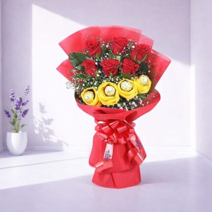 Eternal Love Red Roses Bouquet & Ferrero Rocher Chocolates